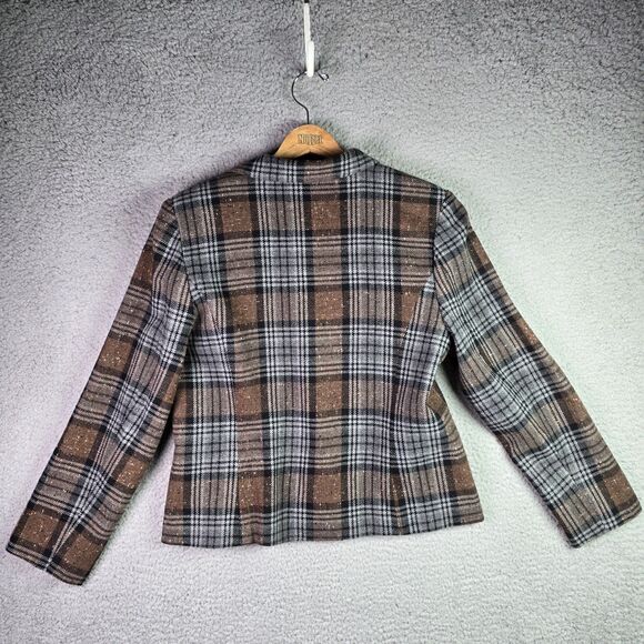 Paul Harris Design Plaid Wool Blend Blazer M Brown Vintage Jacket Fall Preppy - Picture 10 of 12